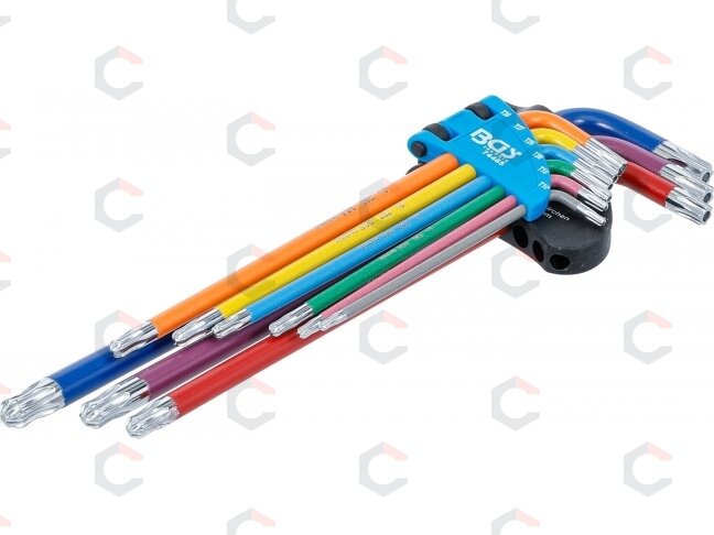 L tipo raktų rinkinys | daugiaspalviai šarnyriniai su skyle labai ilgi | T-Star (Torx) T10 - T50 | 9 vnt. (74465) 1 L tipo raktų rinkinys | daugiaspalviai šarnyriniai su skyle labai ilgi | T-Star (Torx) T10 - T50 | 9 vnt. (74465) 1