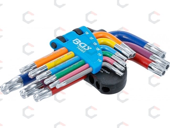 L tipo raktų rinkinys | daugiaspalviai šarnyriniai su skyle | T-Star (Torx) T10 - T50 | 9 vnt. (74463B) 1 L tipo raktų rinkinys | daugiaspalviai šarnyriniai su skyle | T-Star (Torx) T10 - T50 | 9 vnt. (74463B) 1