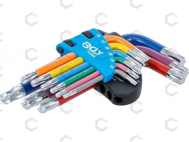 L tipo raktų rinkinys | daugiaspalviai šarnyriniai | T-Star (Torx) T10 - T50 | 9 vnt. (74466) 1 L tipo raktų rinkinys | daugiaspalviai šarnyriniai | T-Star (Torx) T10 - T50 | 9 vnt. (74466) 1