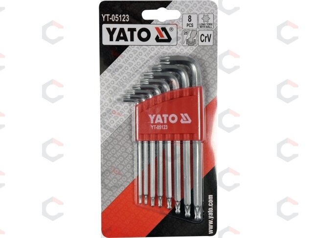 L tipo raktų rinkinys | ilgas tipas | T-Star (Torx) su šarnyru T9 - T40 | 8 vnt. (YT-05123) 1 L tipo raktų rinkinys | ilgas tipas | T-Star (Torx) su šarnyru T9 - T40 | 8 vnt. (YT-05123) 1