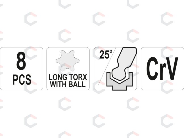 L tipo raktų rinkinys | ilgas tipas | T-Star (Torx) su šarnyru T9 - T40 | 8 vnt. (YT-05123) 3 L tipo raktų rinkinys | ilgas tipas | T-Star (Torx) su šarnyru T9 - T40 | 8 vnt. (YT-05123) 3