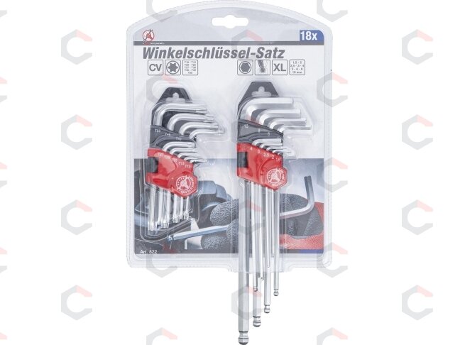 L tipo raktų rinkinys | ilgi | T-Star (Torx) T10 - T50 / Hex šešiakampis 1,5 - 10 mm | 18 vnt. (822) 3