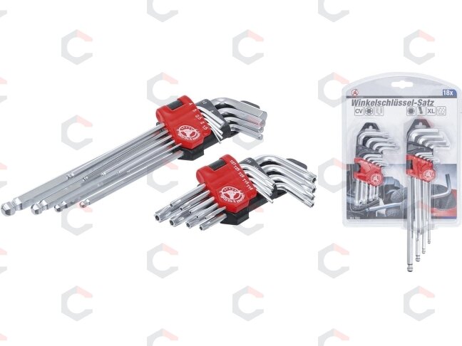 L tipo raktų rinkinys | ilgi | T-Star (Torx) T10 - T50 / Hex šešiakampis 1,5 - 10 mm | 18 vnt. (822) 4