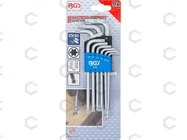 L tipo raktų rinkinys | šarnyriniai | T-Star (Torx) T10 - T50 | 9 vnt. (818) 4 L tipo raktų rinkinys | šarnyriniai | T-Star (Torx) T10 - T50 | 9 vnt. (818) 4