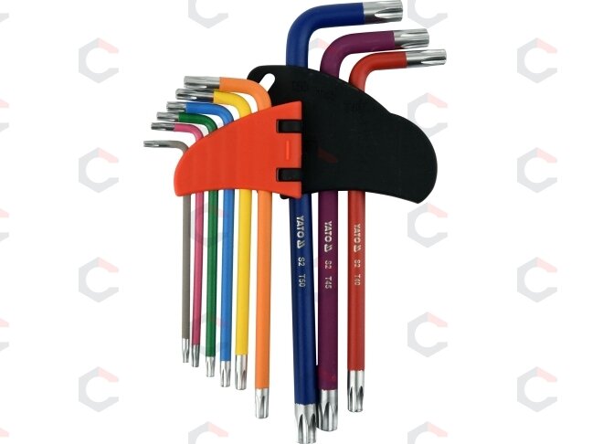 L tipo raktų rinkinys | spalvoti / S2 | T-Star (Torx) / T10 - T50 | 9 vnt. (YT-05633) 1