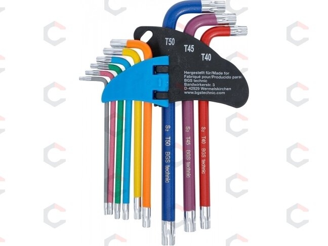 L tipo raktų rinkinys | spalvoti | T-Star su skylutėm (Torx) T10 - T50 | 9 vnt. (74461B) 2 L tipo raktų rinkinys | spalvoti | T-Star su skylutėm (Torx) T10 - T50 | 9 vnt. (74461B) 2