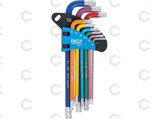L tipo raktų rinkinys | spalvoti | T-Star su skylutėm (Torx) T10 - T50 | 9 vnt. (74461B) L tipo raktų rinkinys | spalvoti | T-Star su skylutėm (Torx) T10 - T50 | 9 vnt. (74461B)