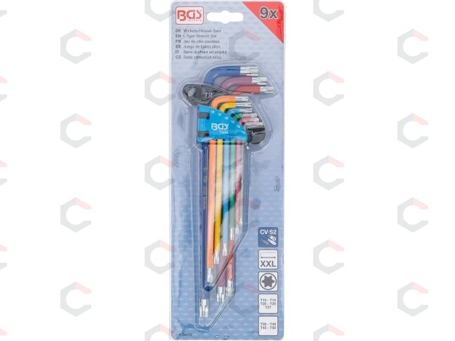 L tipo veržliarakčių rinkinys | daugiaspalviai | labai ilgi | T-Star (skirtas Torx) T10 - T50 | 9 vnt. (74459B) 3 L tipo veržliarakčių rinkinys | daugiaspalviai | labai ilgi | T-Star (skirtas Torx) T10 - T50 | 9 vnt. (74459B) 3
