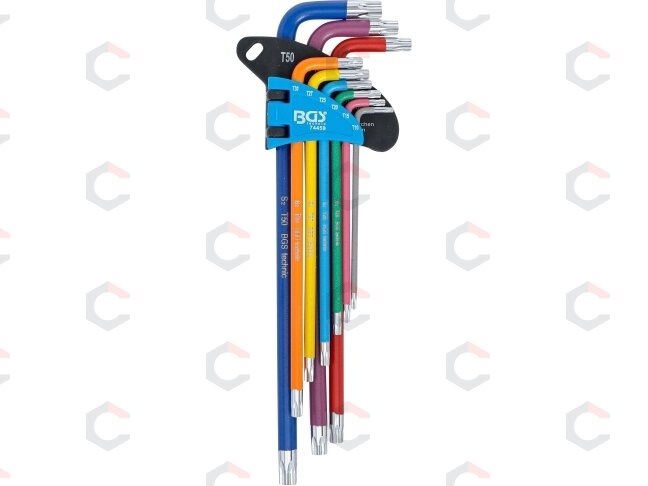 L tipo veržliarakčių rinkinys | daugiaspalviai | labai ilgi | T-Star (skirtas Torx) T10 - T50 | 9 vnt. (74459B) L tipo veržliarakčių rinkinys | daugiaspalviai | labai ilgi | T-Star (skirtas Torx) T10 - T50 | 9 vnt. (74459B)