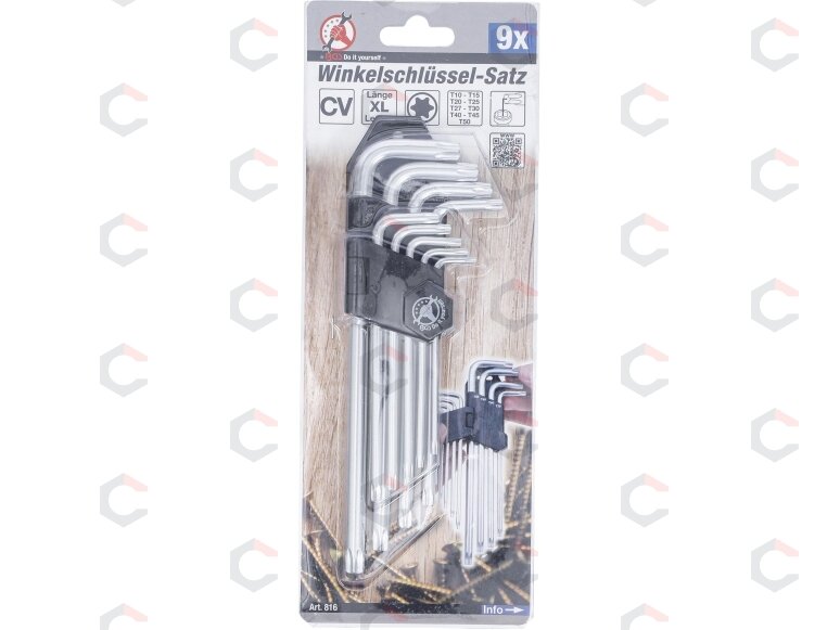 L tipo raktų rinkinys | ilgi | T-Star (Torx) T10-T50 | 9 vnt. (816) 3