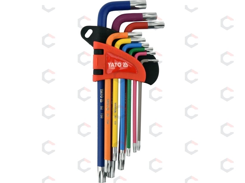 L tipo raktų rinkinys | spalvoti / S2 | T-Star (Torx) / T10 - T50 | 9 vnt. (YT-05633)
