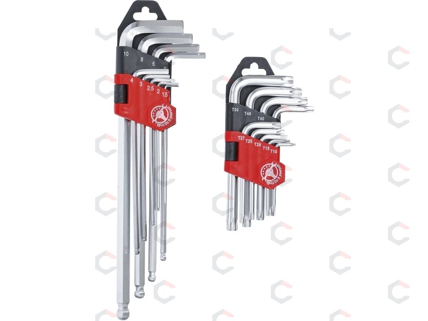L tipo raktų rinkinys | ilgi | T-Star (Torx) T10 - T50 / Hex šešiakampis 1,5 - 10 mm | 18 vnt. (822) 1
