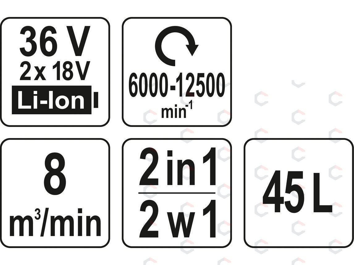 Lapų pūstuvas + siurblys | akumuliatorinis | 36V = 2X18V | be akumuliatoriaus (YT-85175) 4