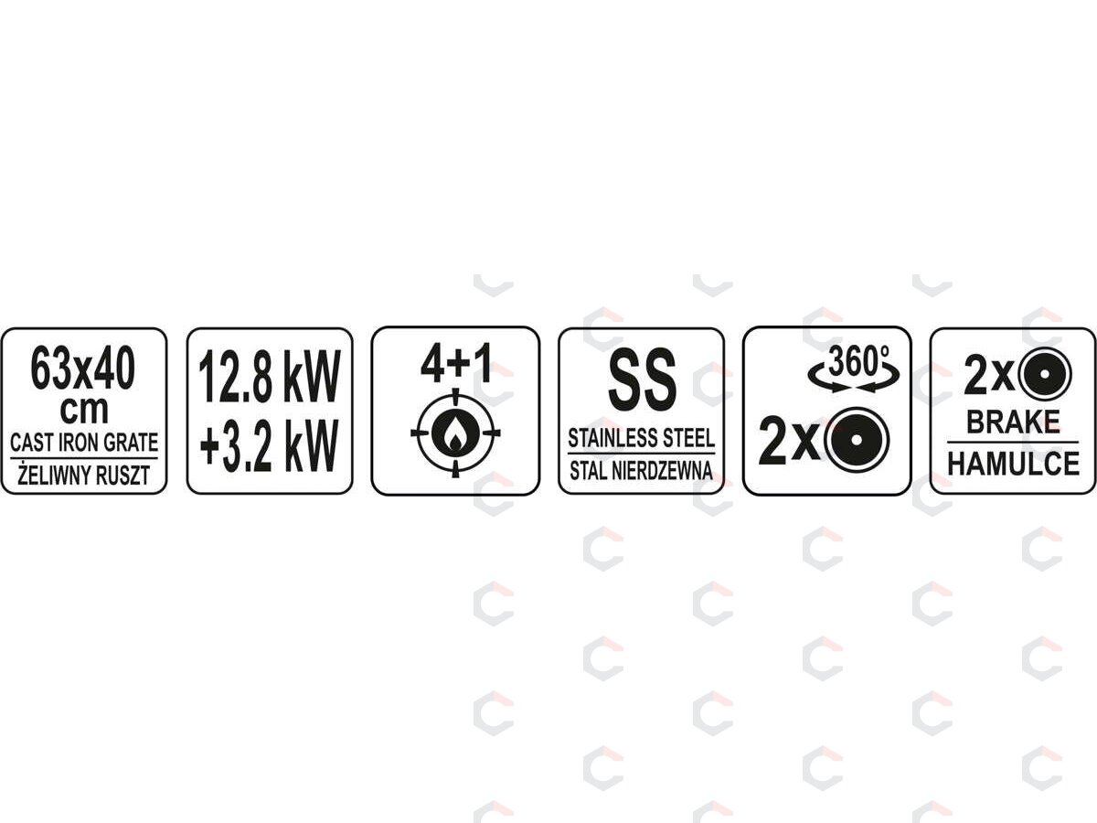 Lauko kepsninė / grilis | dujos | 4 + 1 | nerūdijantis plienas | 16 KW (99652) 11 Lauko kepsninė / grilis | dujos | 4 + 1 | nerūdijantis plienas | 16 KW (99652) 11