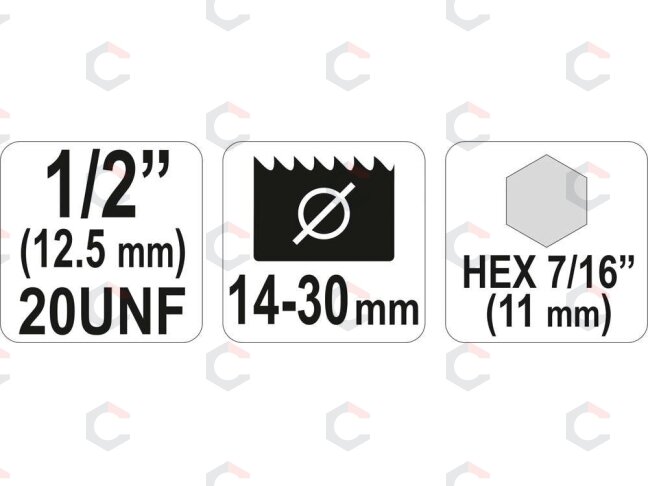 Laikiklis gręžimo karūnai 14-30 mm, 1/2", HEX antgalis (YT-3370) 2 Laikiklis gręžimo karūnai 14-30 mm, 1/2", HEX antgalis (YT-3370) 2