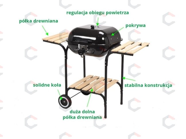 Lauko kepsninė / grilis | su dangčiu ir grotelėmis | medinės lentynos (99581) 6