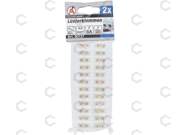 Laidų tvirtinimo gnybtai | 4,0 mm² | 6 amperų | 2 vnt. | 12 vnt. blokelis (80727) 2 Laidų tvirtinimo gnybtai | 4,0 mm² | 6 amperų | 2 vnt. | 12 vnt. blokelis (80727) 2