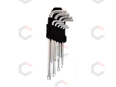 Lenktų ilgų raktų rinkinys | T-star (Torx) T10 - T50 | 9 vnt (ES10700) Lenktų ilgų raktų rinkinys | T-star (Torx) T10 - T50 | 9 vnt (ES10700)