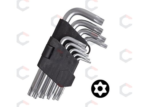 Lenktų raktų rinkinys | T-star (Torx) T10 - T50 | 9 vnt (ES10698) 1 Lenktų raktų rinkinys | T-star (Torx) T10 - T50 | 9 vnt (ES10698) 1