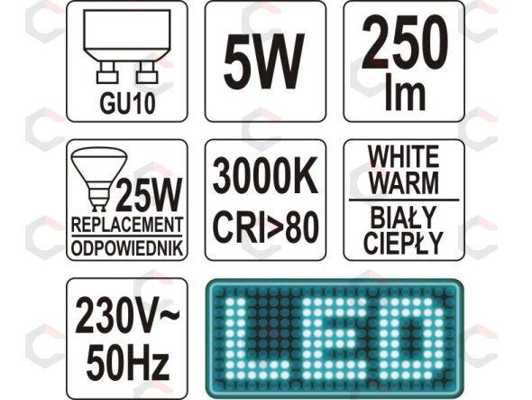 Lemputė LED GU10 230V 5W 250LM WW (YT-81861) 3 Lemputė LED GU10 230V 5W 250LM WW (YT-81861) 3