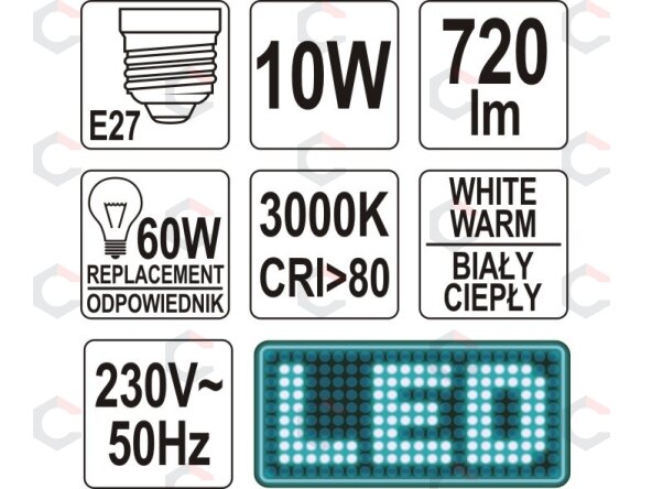 LED lemputė A60 E27 10W 230V 720LM (YT-81852) 3 LED lemputė A60 E27 10W 230V 720LM (YT-81852) 3