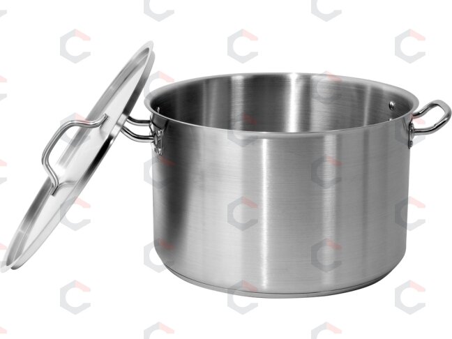 Žemas nerūdijančio plieno puodas su dangčiu | Ø 40 cm | 400 × 250 mm | 31,4 l (YG-00045) 1 Žemas nerūdijančio plieno puodas su dangčiu | Ø 40 cm | 400 × 250 mm | 31,4 l (YG-00045) 1