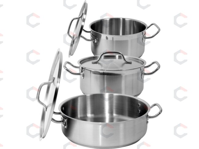 Žemas nerūdijančio plieno puodas su dangčiu | Ø 40 cm | 400 × 250 mm | 31,4 l (YG-00045) 3 Žemas nerūdijančio plieno puodas su dangčiu | Ø 40 cm | 400 × 250 mm | 31,4 l (YG-00045) 3
