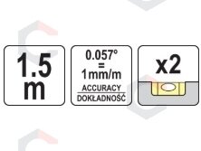 Lyginimo lenta / gulsčiukas | aliumininė 2 akutės | 1,5 m (YT-3071) 1 Lyginimo lenta / gulsčiukas | aliumininė 2 akutės | 1,5 m (YT-3071) 1