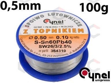 Lydmetalio viela Ø 0,50mm. 100g. su fliusu (76800)