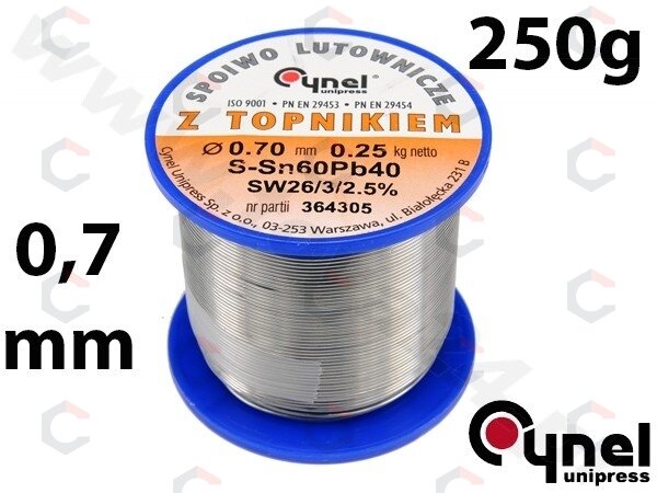 Lydmetalio viela Ø 0,70mm. 250g su fliusu (76807) Lydmetalio viela Ø 0,70mm. 250g su fliusu (76807)