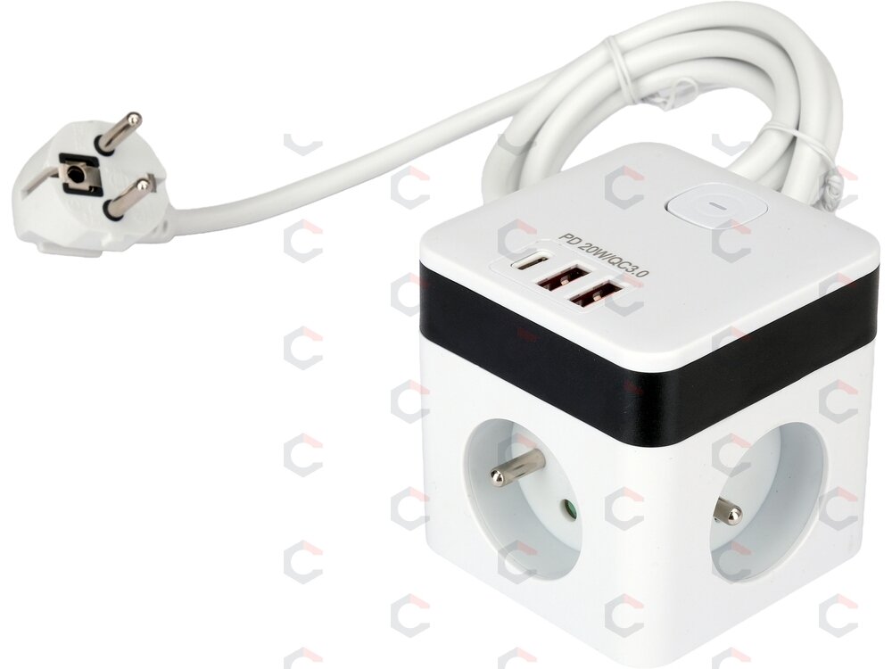 Maitinimo laidas/ilgintuvas su įžeminimu kubo formos | 5 lizdai + USB | 1,0 mm2 | 1.4 m (72480) 1 Maitinimo laidas/ilgintuvas su įžeminimu kubo formos | 5 lizdai + USB | 1,0 mm2 | 1.4 m (72480) 1