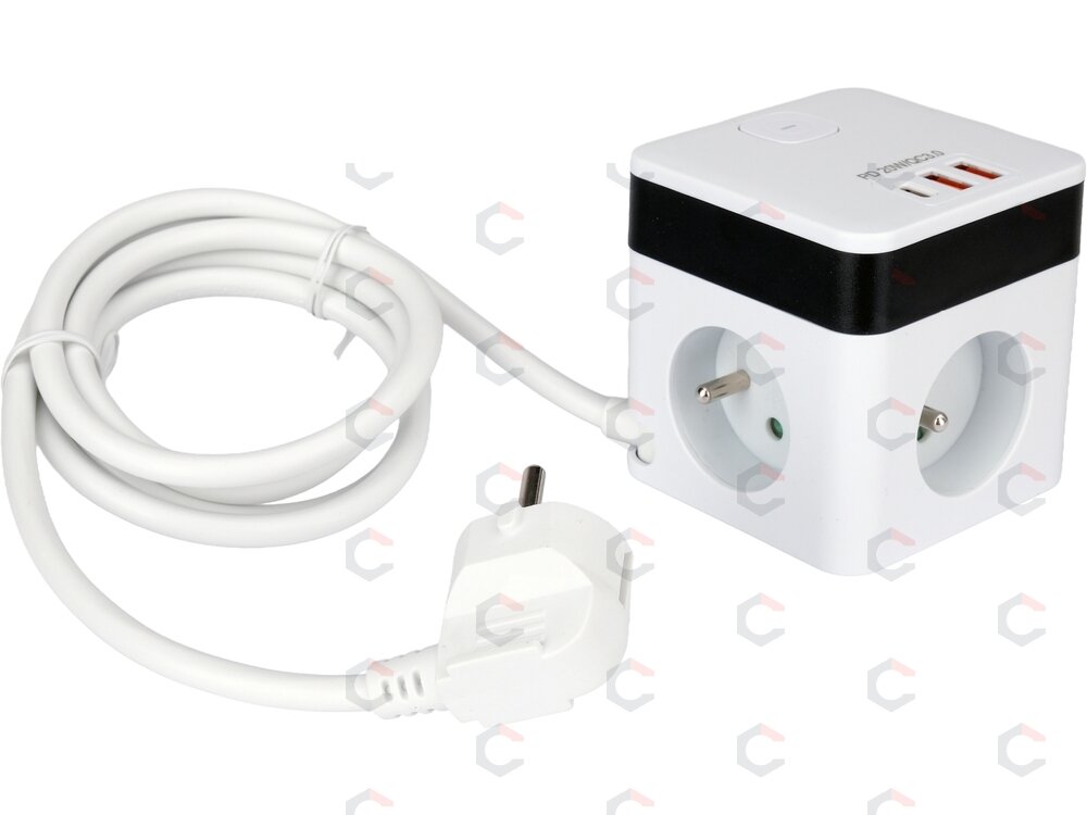 Maitinimo laidas/ilgintuvas su įžeminimu kubo formos | 5 lizdai + USB | 1,0 mm2 | 1.4 m (72480) Maitinimo laidas/ilgintuvas su įžeminimu kubo formos | 5 lizdai + USB | 1,0 mm2 | 1.4 m (72480)
