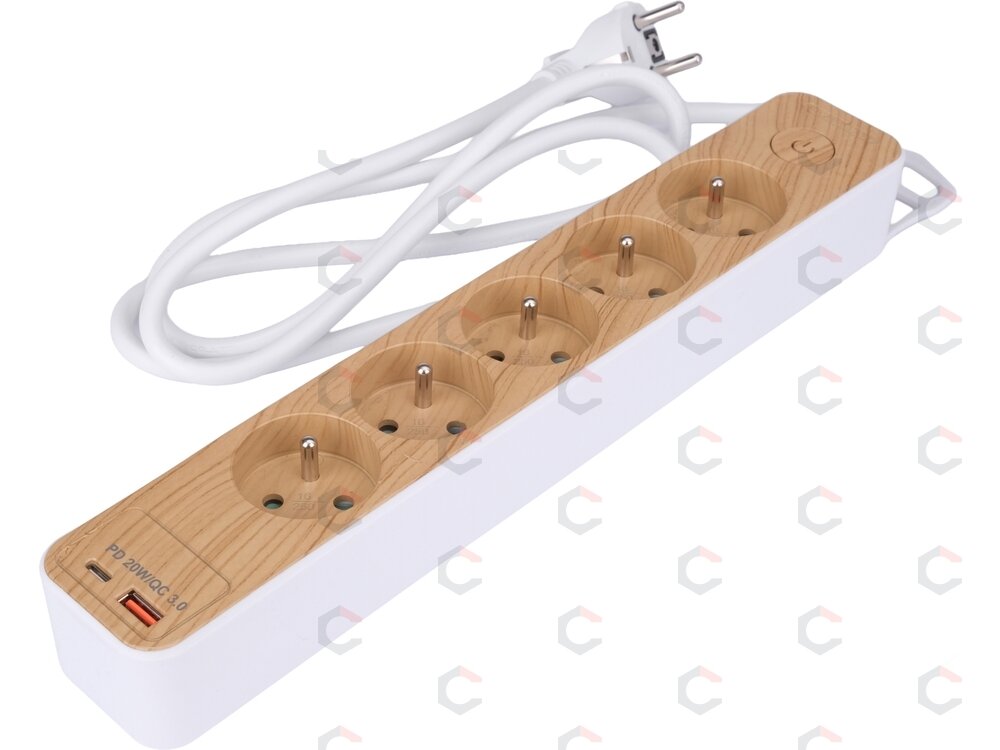 Maitinimo laidas/ilgintuvas su įžeminimu (medžio imitacija) | 5 lizdai + USB | 1,0 mm2 | 1.4 m (72344) Maitinimo laidas/ilgintuvas su įžeminimu (medžio imitacija) | 5 lizdai + USB | 1,0 mm2 | 1.4 m (72344)