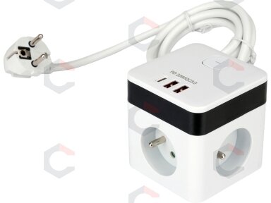 Maitinimo laidas/ilgintuvas su įžeminimu kubo formos | 5 lizdai + USB | 1,0 mm2 | 1.4 m (72480) Maitinimo laidas/ilgintuvas su įžeminimu kubo formos | 5 lizdai + USB | 1,0 mm2 | 1.4 m (72480)