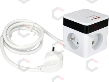 Maitinimo laidas/ilgintuvas su įžeminimu kubo formos | 5 lizdai + USB | 1,0 mm2 | 1.4 m (72480) Maitinimo laidas/ilgintuvas su įžeminimu kubo formos | 5 lizdai + USB | 1,0 mm2 | 1.4 m (72480)