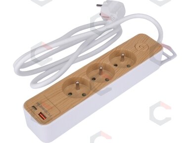 Maitinimo laidas/ilgintuvas su įžeminimu (medžio imitacija) | 3 lizdai + USB | 1,0 mm2 | 1.4 m (72343) Maitinimo laidas/ilgintuvas su įžeminimu (medžio imitacija) | 3 lizdai + USB | 1,0 mm2 | 1.4 m (72343)