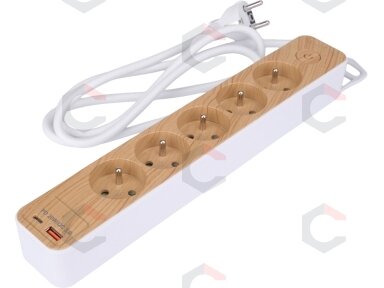 Maitinimo laidas/ilgintuvas su įžeminimu (medžio imitacija) | 5 lizdai + USB | 1,0 mm2 | 1.4 m (72344) Maitinimo laidas/ilgintuvas su įžeminimu (medžio imitacija) | 5 lizdai + USB | 1,0 mm2 | 1.4 m (72344)