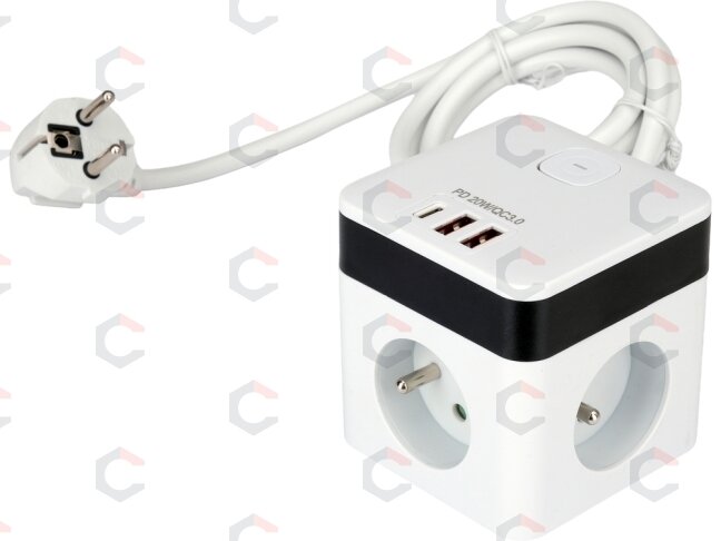 Maitinimo laidas/ilgintuvas su įžeminimu kubo formos | 5 lizdai + USB | 1,0 mm2 | 1.4 m (72480) 1 Maitinimo laidas/ilgintuvas su įžeminimu kubo formos | 5 lizdai + USB | 1,0 mm2 | 1.4 m (72480) 1