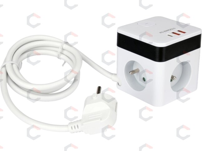 Maitinimo laidas/ilgintuvas su įžeminimu kubo formos | 5 lizdai + USB | 1,0 mm2 | 1.4 m (72480) Maitinimo laidas/ilgintuvas su įžeminimu kubo formos | 5 lizdai + USB | 1,0 mm2 | 1.4 m (72480)