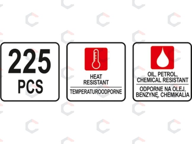 Manžetų komplektas | 3-22 mm Ø | 225 vnt. (YT-06877) 6 Manžetų komplektas | 3-22 mm Ø | 225 vnt. (YT-06877) 6
