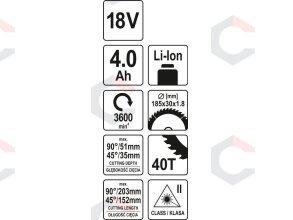 Medžio pjovimo staklės akumuliatorinės | 185 mm 18V 1 X 4,0AH + Pakrovėjas (YT-82816) 5 Medžio pjovimo staklės akumuliatorinės | 185 mm 18V 1 X 4,0AH + Pakrovėjas (YT-82816) 5