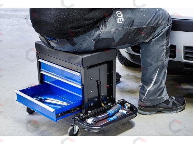 Mechaniko kėdutė – mobili su 3 stalčiais – 150 kg (2859) 1 Mechaniko kėdutė – mobili su 3 stalčiais – 150 kg (2859) 1