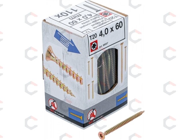 Medienos ir plastiko varžtai galvanizuoti | T-Star T20 | 4.0 x 60 mm | 110 vnt. (88007) Medienos ir plastiko varžtai galvanizuoti | T-Star T20 | 4.0 x 60 mm | 110 vnt. (88007)