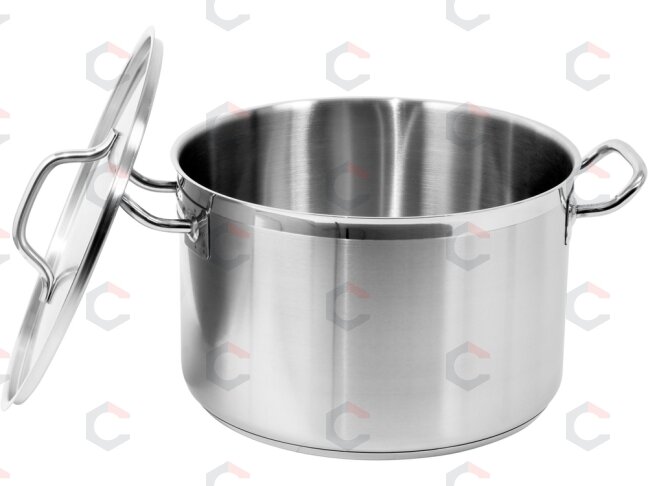 Vidutinio aukščio nerūdijančio plieno puodas su dangčiu | Ø 32 cm | 320 × 200 mm | 16,1 l (YG-00025) 1 Vidutinio aukščio nerūdijančio plieno puodas su dangčiu | Ø 32 cm | 320 × 200 mm | 16,1 l (YG-00025) 1