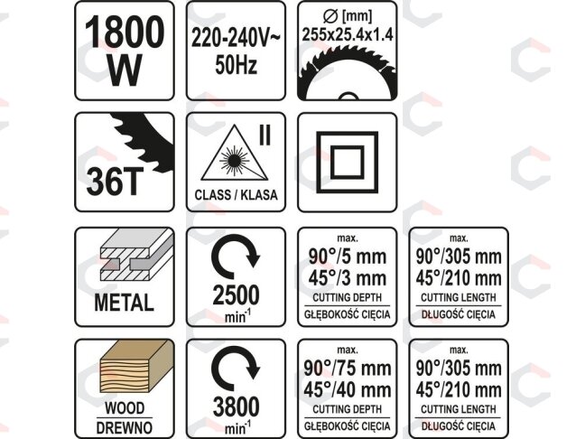 Metalo ir medžio pjovimo staklės | 2 bėgiai/padavimo funkcija | 255 mm | 1800W (YT-82174) 6