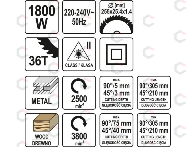 Metalo ir medžio pjovimo staklės | 2 bėgiai/padavimo funkcija | 255 mm | 1800W (YT-82174) 6