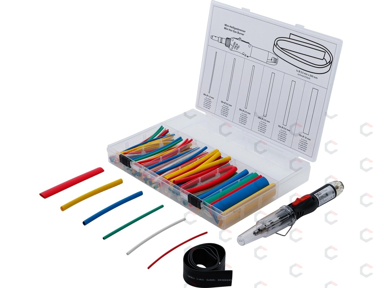 Mini dujinis degiklis su termo susitraukiančiais vamzdeliais | piezo | 162 vnt. | BGS (70143) Mini dujinis degiklis su termo susitraukiančiais vamzdeliais | piezo | 162 vnt. | BGS (70143)