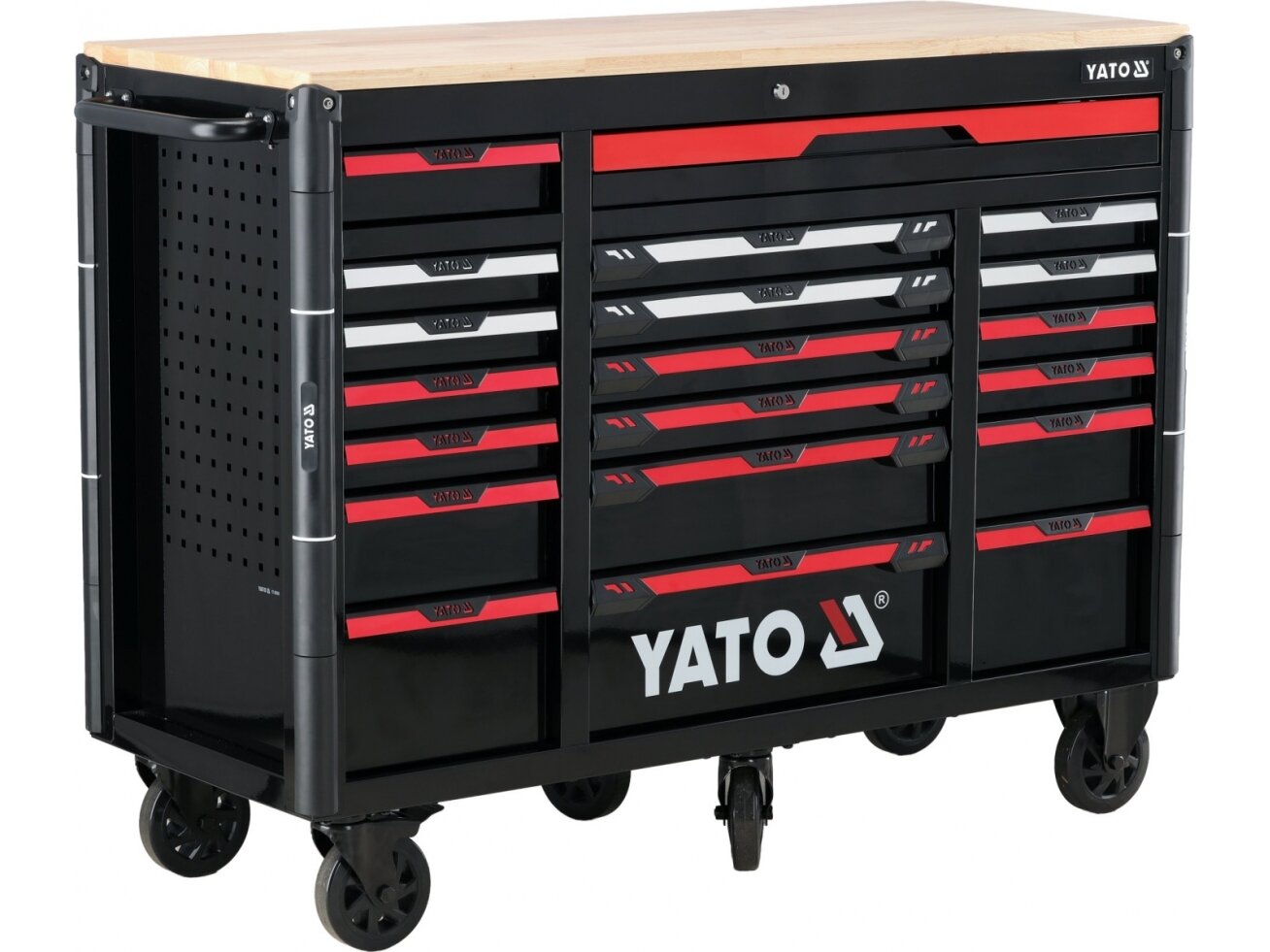 Įrankių spintelė ant ratukų YATO | 20 stalčių | medinis stalviršis | 1425 × 575 × 1095 mm (YT-09006) 1 Įrankių spintelė ant ratukų YATO | 20 stalčių | medinis stalviršis | 1425 × 575 × 1095 mm (YT-09006) 1
