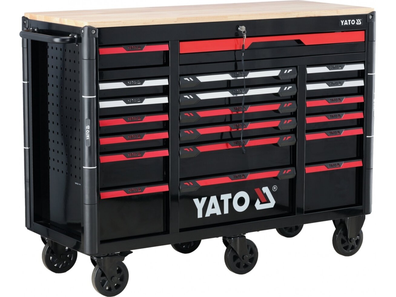Įrankių spintelė ant ratukų YATO | 20 stalčių | medinis stalviršis | 1425 × 575 × 1095 mm (YT-09006) 3 Įrankių spintelė ant ratukų YATO | 20 stalčių | medinis stalviršis | 1425 × 575 × 1095 mm (YT-09006) 3