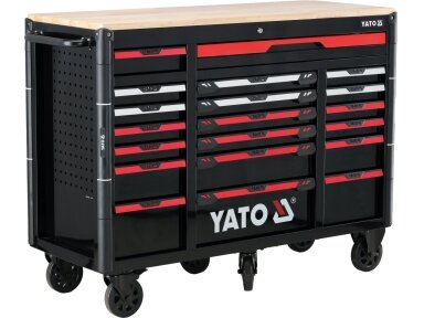 Įrankių spintelė ant ratukų YATO | 20 stalčių | medinis stalviršis | 1425 × 575 × 1095 mm (YT-09006)